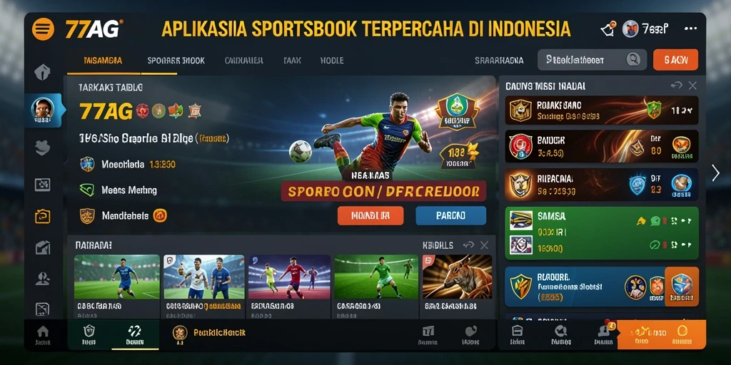 Screenshot aplikasi 77AG menampilkan cara bermain Sportsbook.