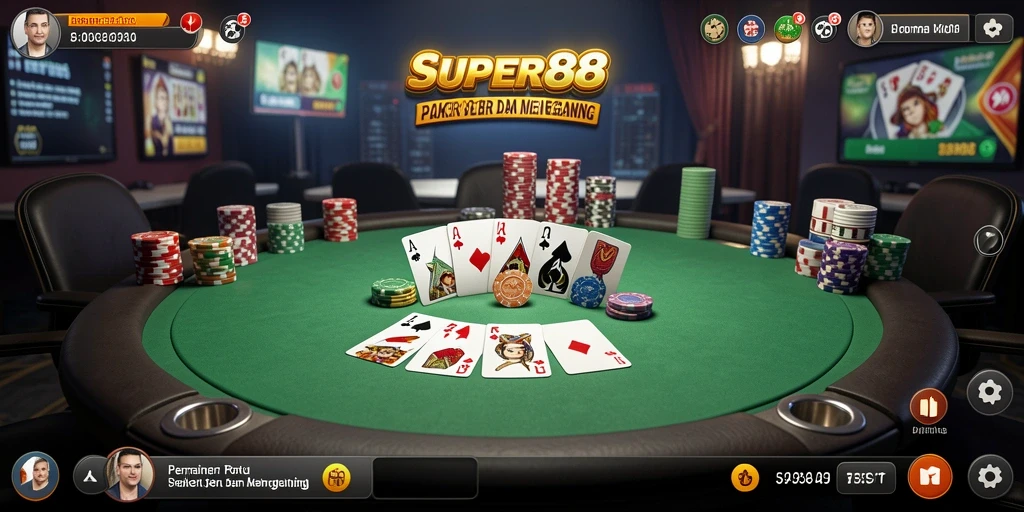 Tampilan menarik dari gameplay Poker di SUPER88 yang seru.